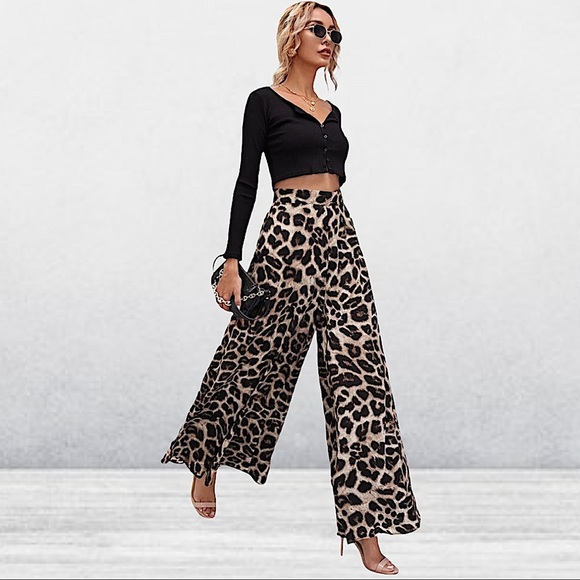 LEOPARD HIGH WAISTED WIDE LEG PANTS - Picture 5 of 8